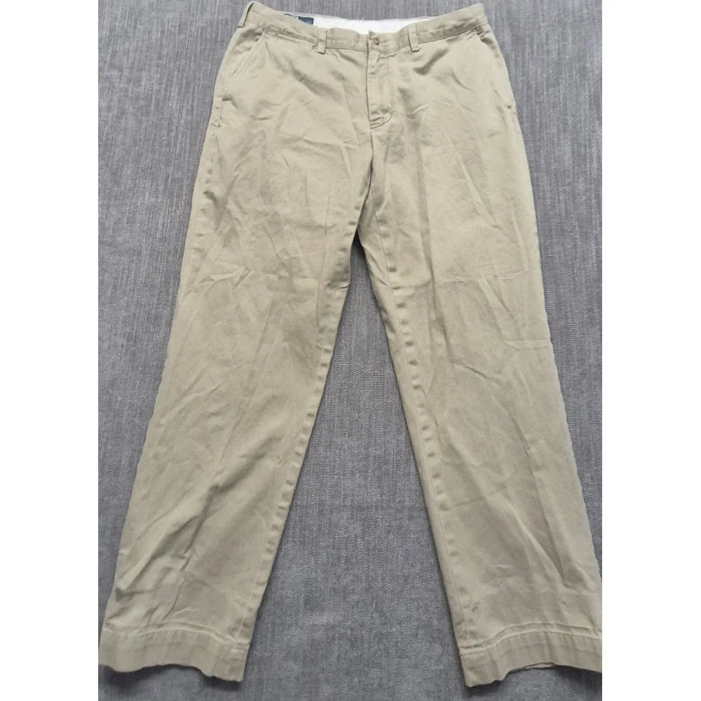 Polo Ralph‎ Lauren men's khaki Preston pants 36x32 flat front 100% Cotton preppy